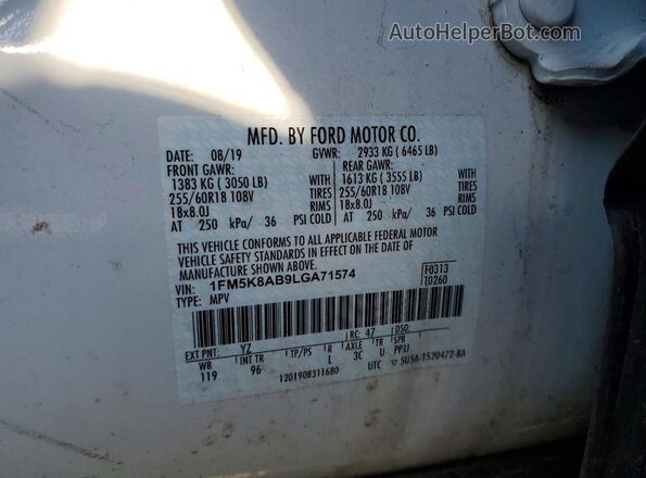 1FM5K8AB9LGA71574 2020 FORD EXPLORER Белый Вид подкапотного пространства