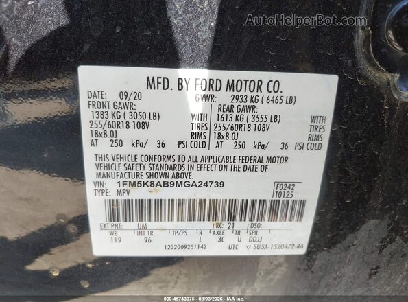 1FM5K8AB9MGA24739 2021 FORD POLICE INTERCEPTOR Black უკანა მარჯვენა