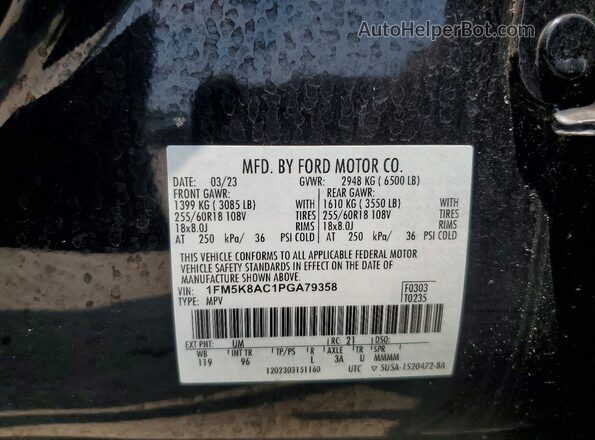 1FM5K8AC1PGA79358 2023 FORD EXPLORER Black Widok naklejki z numerem VIN