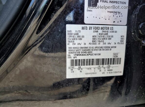 1FM5K8ACXPGC18130 2023 FORD EXPLORER Black Вид наклейки з VIN-кодом