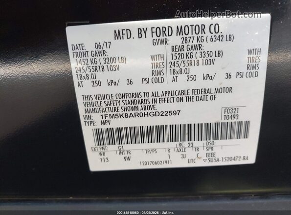 1FM5K8AR0HGD22597 2017 FORD UTILITY POLICE INTERCEPTOR Black Widok komory silnika