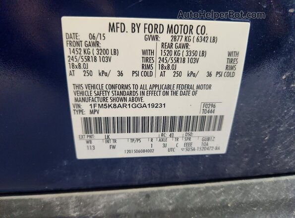 1FM5K8AR1GGA19231 2016 FORD EXPLORER Blue Շարժիչի բաժամունքի տեսք
