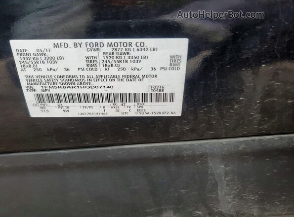 1FM5K8AR1HGD07140 2017 FORD EXPLORER Черный Вид наклейки с VIN-кодом