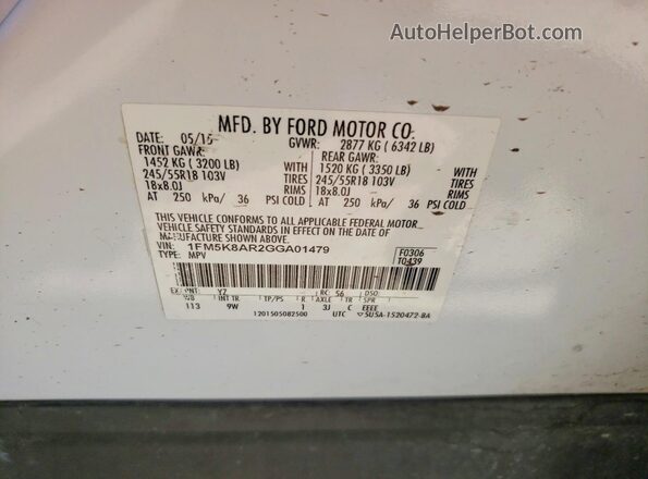 1FM5K8AR2GGA01479 2016 FORD EXPLORER White Widok komory silnika