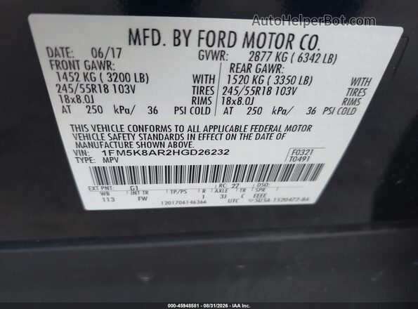 1FM5K8AR2HGD26232 2017 FORD UTILITY POLICE INTERCEPTOR Black Вид підкапотного простору