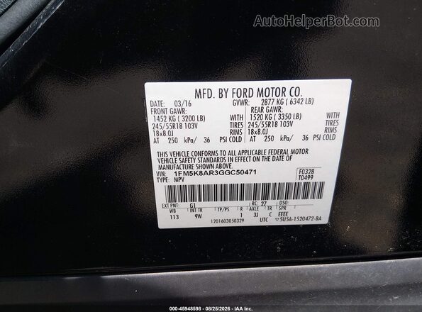 1FM5K8AR3GGC50471 2016 FORD UTILITY POLICE INTERCEPTOR Черный Вид подкапотного пространства