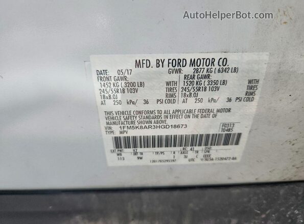 1FM5K8AR3HGD18673 2017 FORD EXPLORER Белый Вид подкапотного пространства