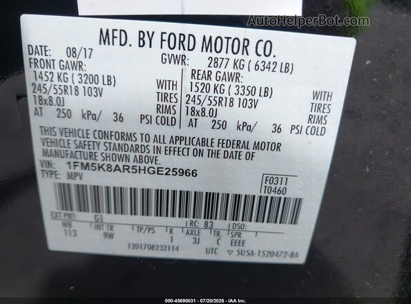 1FM5K8AR5HGE25966 2017 FORD UTILITY POLICE INTERCEPTOR Black Widok komory silnika