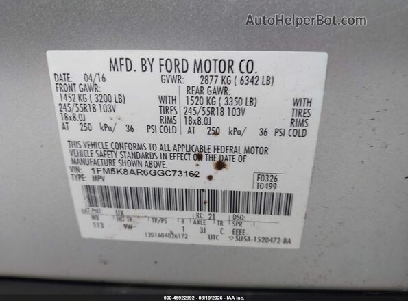 1FM5K8AR6GGC73162 2016 FORD UTILITY POLICE INTERCEPTOR Gray Engine compartment view