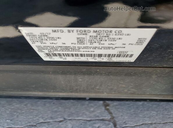 1FM5K8AR6HGC25839 2017 FORD EXPLORER Black Vista de la etiqueta del VIN