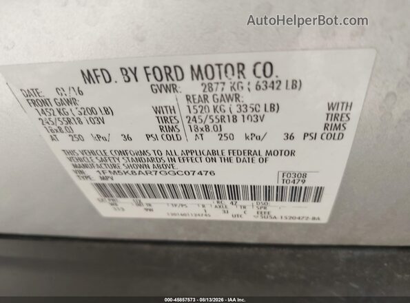 1FM5K8AR7GGC07476 2016 FORD UTILITY POLICE INTERCEPTOR Серебряный Вид подкапотного пространства