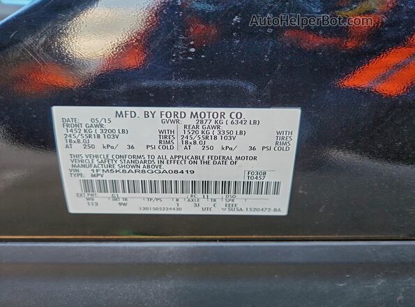 1FM5K8AR8GGA08419 2016 FORD EXPLORER Black Vista de la etiqueta del VIN