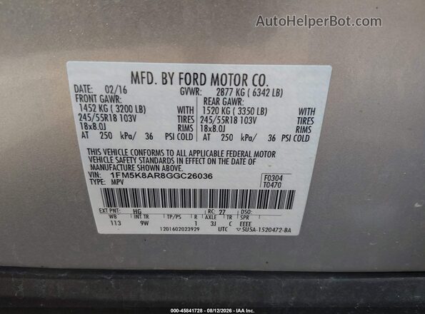 1FM5K8AR8GGC26036 2016 FORD UTILITY POLICE INTERCEPTOR Silver Widok komory silnika