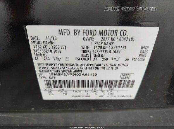 1FM5K8AR9KGA63180 2019 FORD POLICE INTERCEPTOR Black Շարժիչի բաժամունքի տեսք