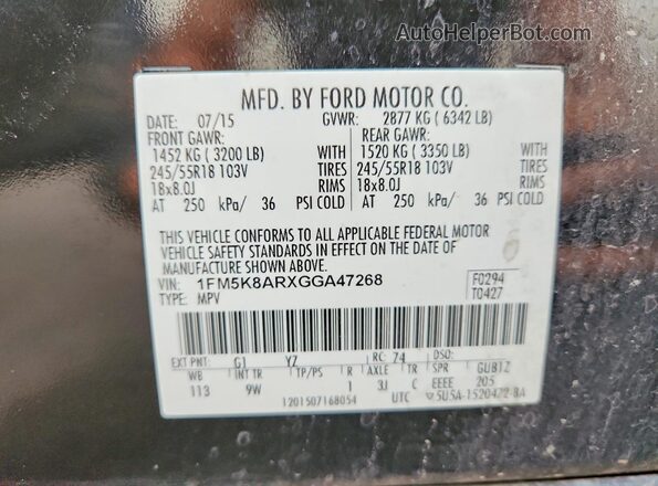 1FM5K8ARXGGA47268 2016 FORD EXPLORER Black Vista del compartimento del motor