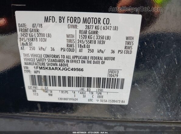 1FM5K8ARXJGC49566 2018 FORD POLICE INTERCEPTOR Black Вид підкапотного простору