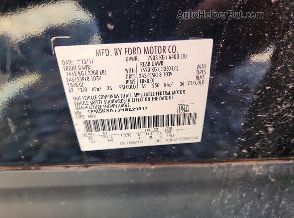1FM5K8AT3HGE29817 2017 FORD EXPLORER Black VIN sticker view