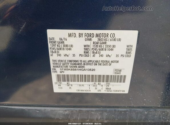 1FM5K8B81HGA13520 2017 FORD EXPLORER Blue Շարժիչի բաժամունքի տեսք