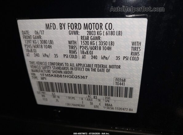 1FM5K8B81HGD25367 2017 FORD EXPLORER Black Շարժիչի բաժամունքի տեսք