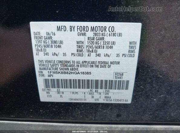 1FM5K8B82HGA18385 2017 FORD EXPLORER Black Engine compartment view