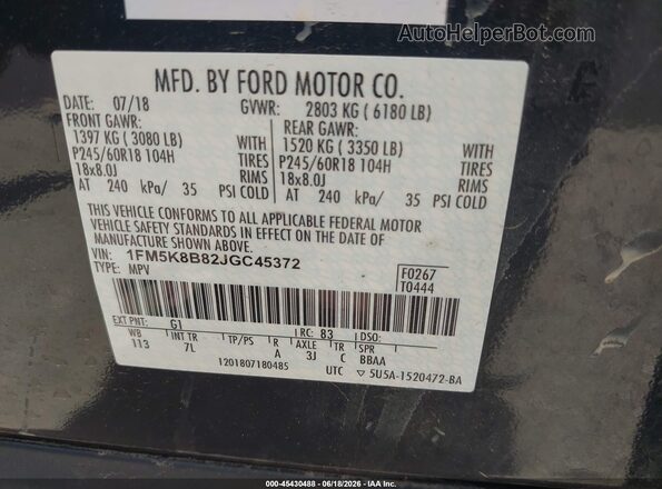 1FM5K8B82JGC45372 2018 FORD EXPLORER Black Вид підкапотного простору