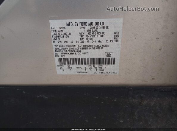 1FM5K8B83JGC45171 2018 FORD EXPLORER Gray Vista del compartimento del motor