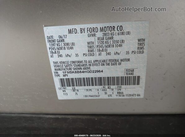 1FM5K8B84HGD22964 2017 FORD EXPLORER Silver Widok komory silnika