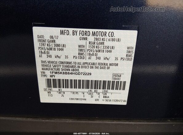 1FM5K8B84HGD72229 2017 FORD EXPLORER Blue Engine compartment view