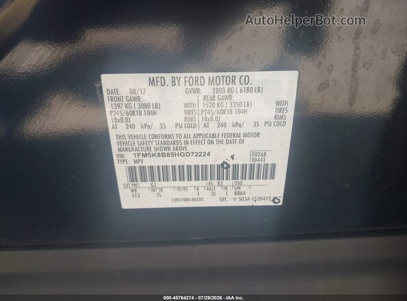 1FM5K8B85HGD72224 2017 FORD EXPLORER Black Widok komory silnika