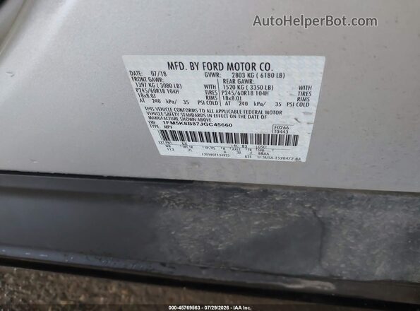 1FM5K8B87JGC45660 2018 FORD EXPLORER Silver Вид підкапотного простору
