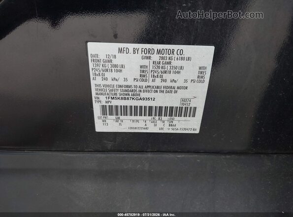 1FM5K8B87KGA93512 2019 FORD EXPLORER Black Vista del compartimento del motor