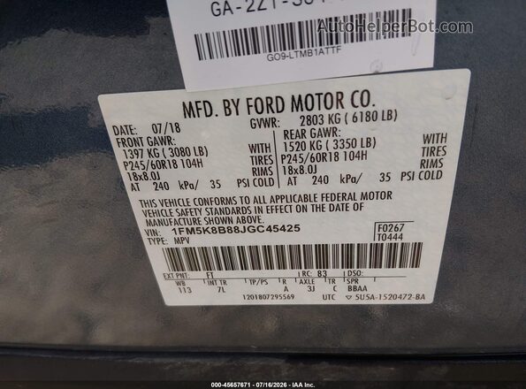1FM5K8B88JGC45425 2018 FORD EXPLORER Blue ძრავის განყოფილების ხედი