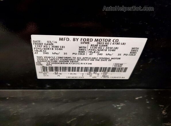 1FM5K8B8XGGC51736 2016 FORD EXPLORER Black VIN კოდის სტიკერის ხედი
