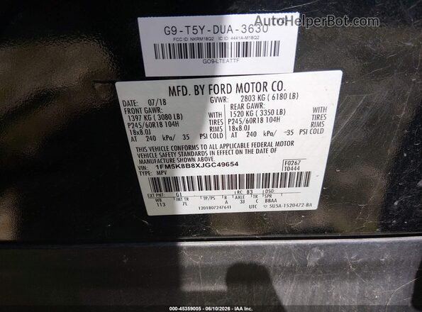1FM5K8B8XJGC49654 2018 FORD EXPLORER Black ძრავის განყოფილების ხედი