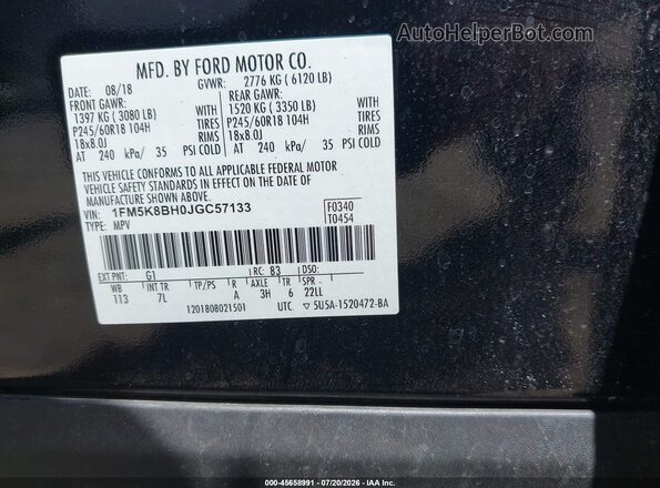 1FM5K8BH0JGC57133 2018 FORD EXPLORER Черный Вид подкапотного пространства