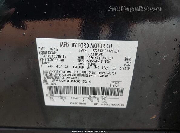 1FM5K8BHXJGC45314 2018 FORD EXPLORER Black Widok komory silnika