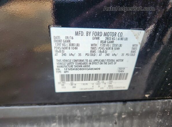 1FM5K8D80HGA83409 2017 FORD EXPLORER Black VIN კოდის სტიკერის ხედი