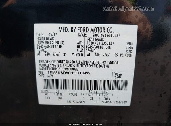1FM5K8D80HGD10999 2017 FORD EXPLORER Black Вид підкапотного простору