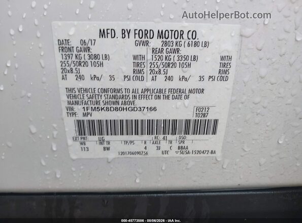 1FM5K8D80HGD37166 2017 FORD EXPLORER White Widok komory silnika