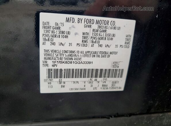 1FM5K8D81GGA33391 2016 FORD EXPLORER Black VIN sticker view