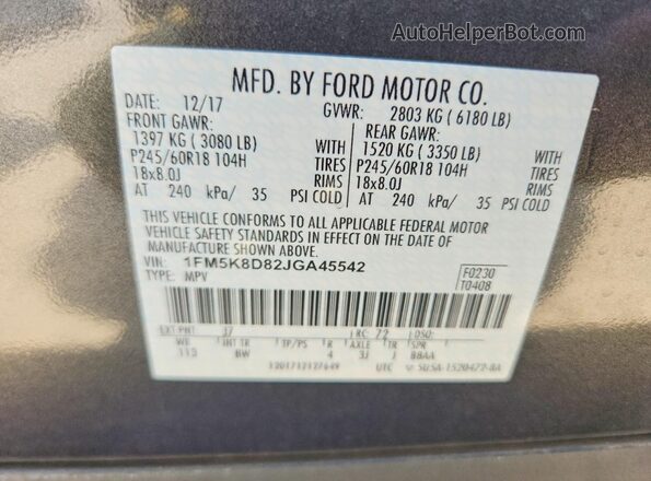1FM5K8D82JGA45542 2018 FORD EXPLORER Gray Панорамний вид салону 360°