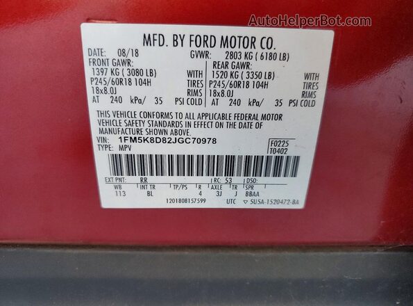 1FM5K8D82JGC70978 2018 FORD EXPLORER Красный Вид подкапотного пространства