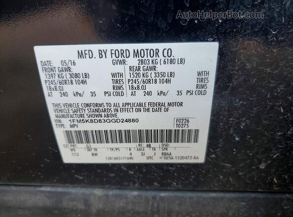 1FM5K8D83GGD24880 2016 FORD EXPLORER Black VIN კოდის სტიკერის ხედი