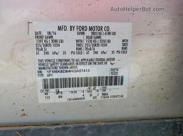 1FM5K8D84HGA57413 2017 FORD EXPLORER Silver VIN კოდის სტიკერის ხედი