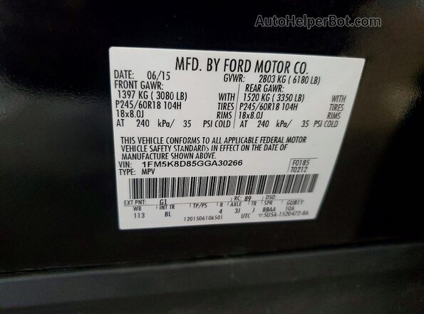 1FM5K8D85GGA30266 2016 FORD EXPLORER Black VIN კოდის სტიკერის ხედი