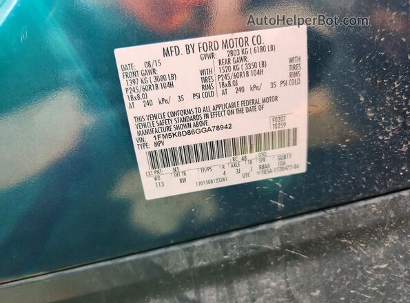 1FM5K8D86GGA78942 2016 FORD EXPLORER Blue Вид підкапотного простору
