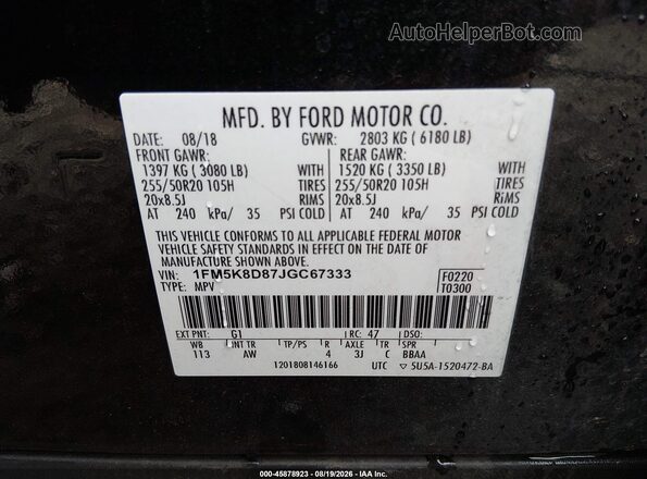 1FM5K8D87JGC67333 2018 FORD EXPLORER Black Widok komory silnika