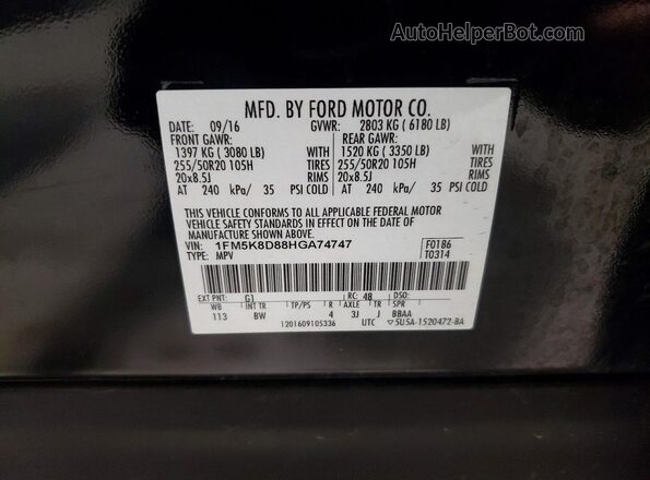 1FM5K8D88HGA74747 2017 FORD EXPLORER Black VIN կոդի պիտակի տեսք