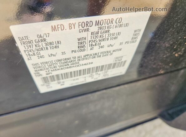 1FM5K8D88HGD34239 2017 FORD EXPLORER Black VIN sticker view