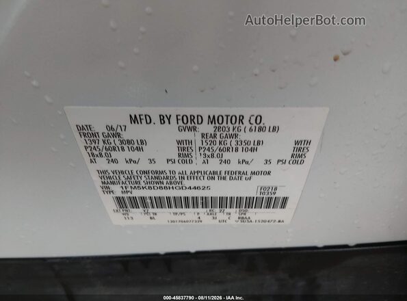 1FM5K8D88HGD44625 2017 FORD EXPLORER White Widok komory silnika